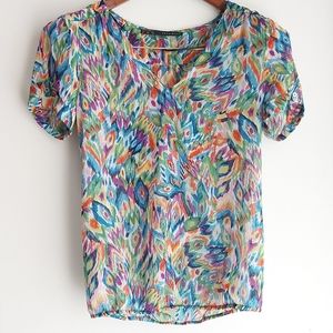 Zara Short Sleeve Watercolour Print Sheer Blouse
